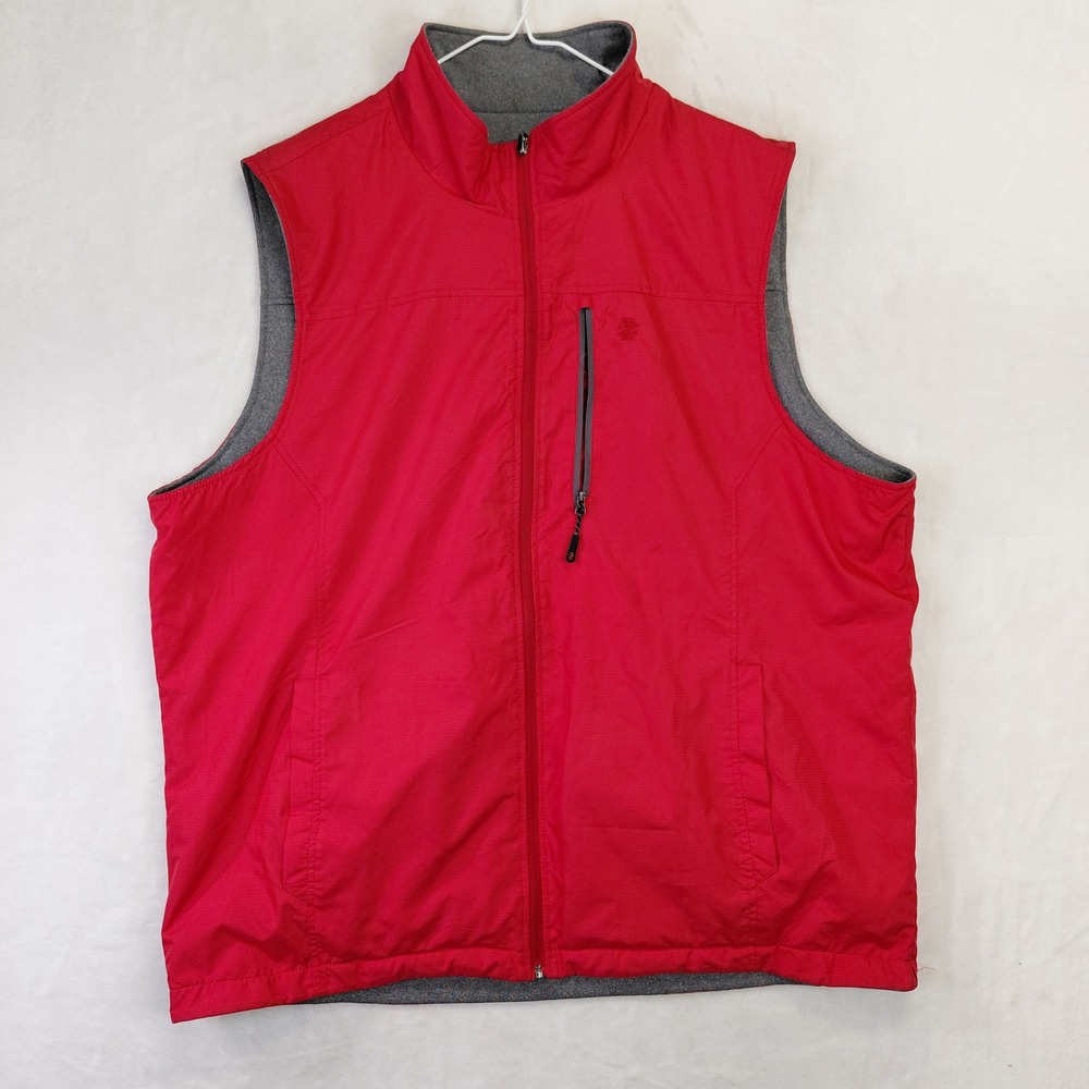 IZOD Mens Reversible Vest Red Ripstop Grey Fleece Full Zip XL
